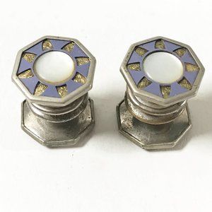 Baer & Wilde Silver Purple Mother of Pearl Inlay Octagonal Snap Cuff Links